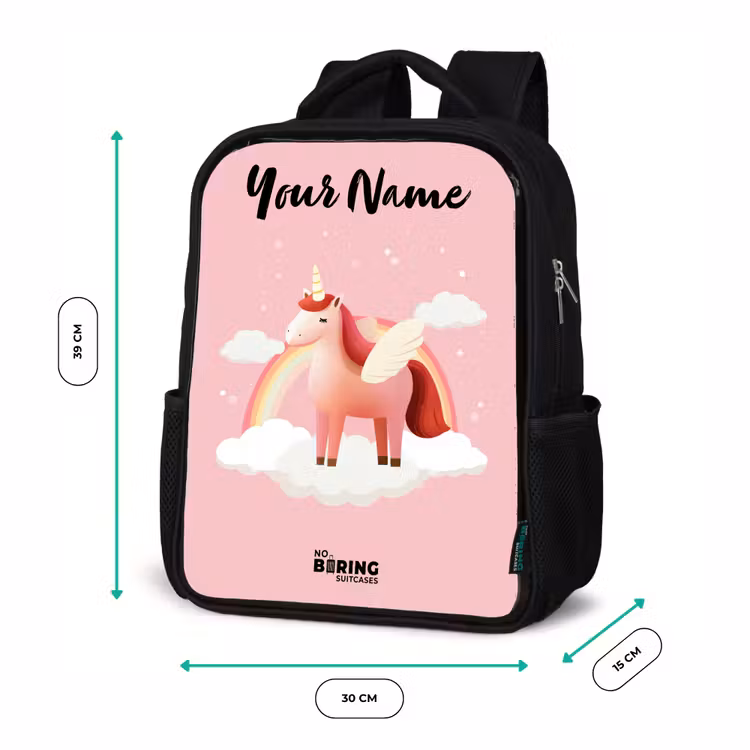 Kids backpack with name - Black - Unicorn - Wings - Pink - Rainbow — 8