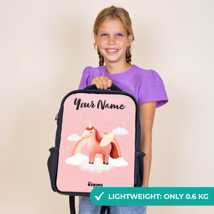 Kids backpack with name - Black - Unicorn - Wings - Pink - Rainbow — 9