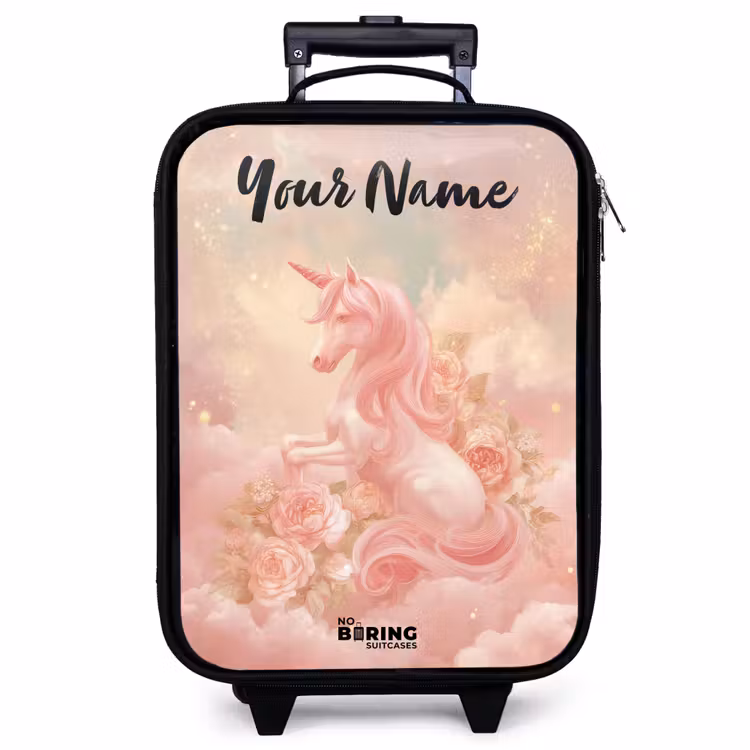 Children's suitcase with name - Unicorn - Clouds - Pink — 1