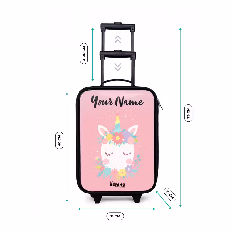 Children's suitcase with name - Unicorn - Flowers - Pink — 3