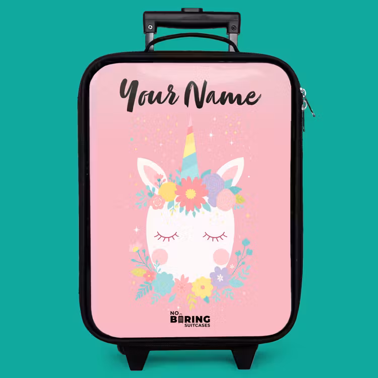 Children's suitcase with name - Unicorn - Flowers - Pink — 4