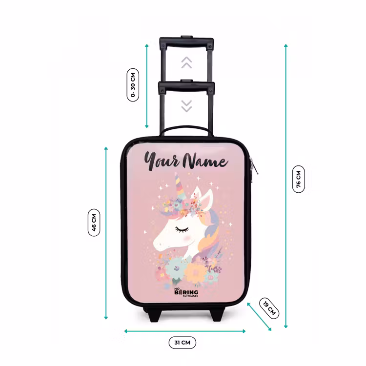 Children's suitcase with name - Unicorn - Pink - Flowers — 3