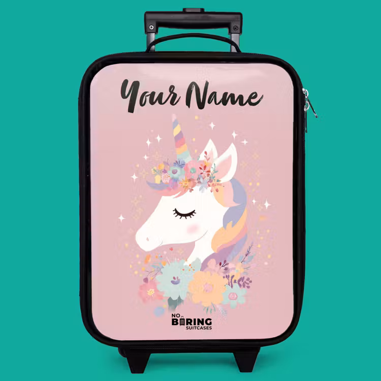Children's suitcase with name - Unicorn - Pink - Flowers — 4