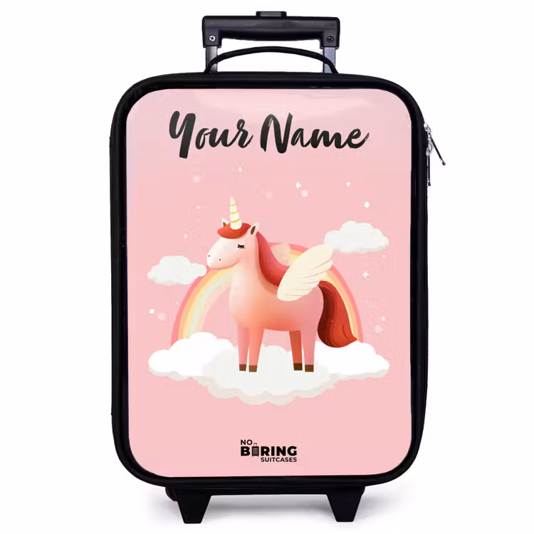 Children's suitcase with name - Unicorn - Wings - Pink - Rainbow — 1