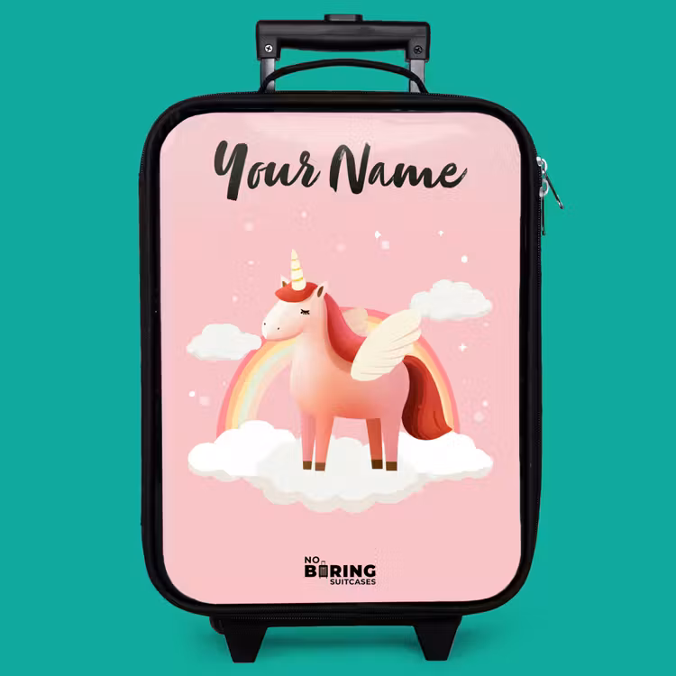 Children's suitcase with name - Unicorn - Wings - Pink - Rainbow — 4