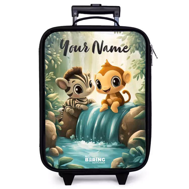 Children's suitcase with name - Zebra - Monkey - Waterfall - Rocks — 1