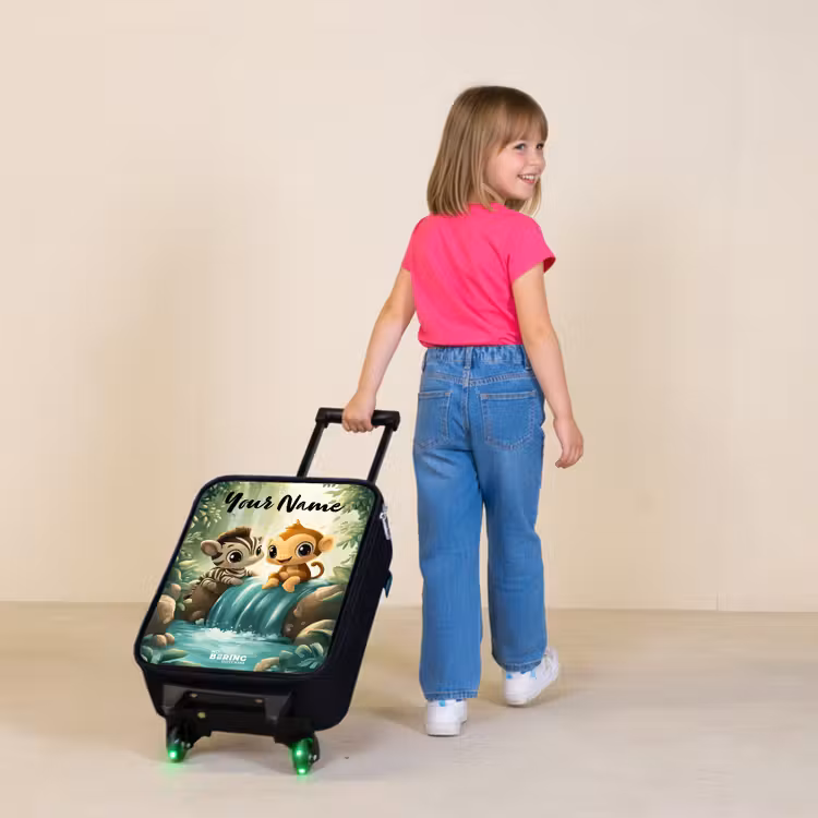 Children's suitcase with name - Zebra - Monkey - Waterfall - Rocks — 2