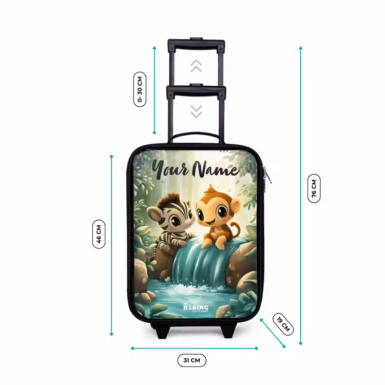 Children's suitcase with name - Zebra - Monkey - Waterfall - Rocks — 3