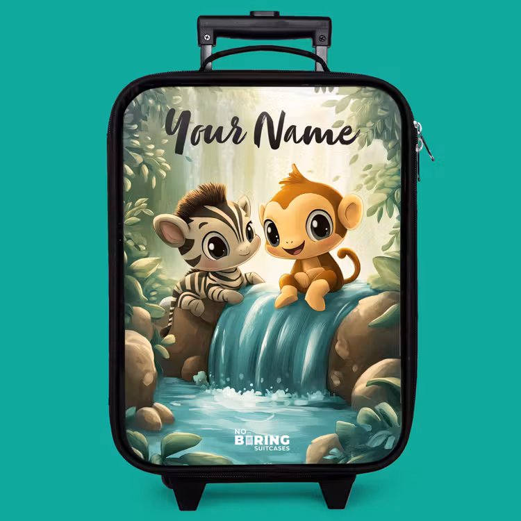 Children's suitcase with name - Zebra - Monkey - Waterfall - Rocks — 4