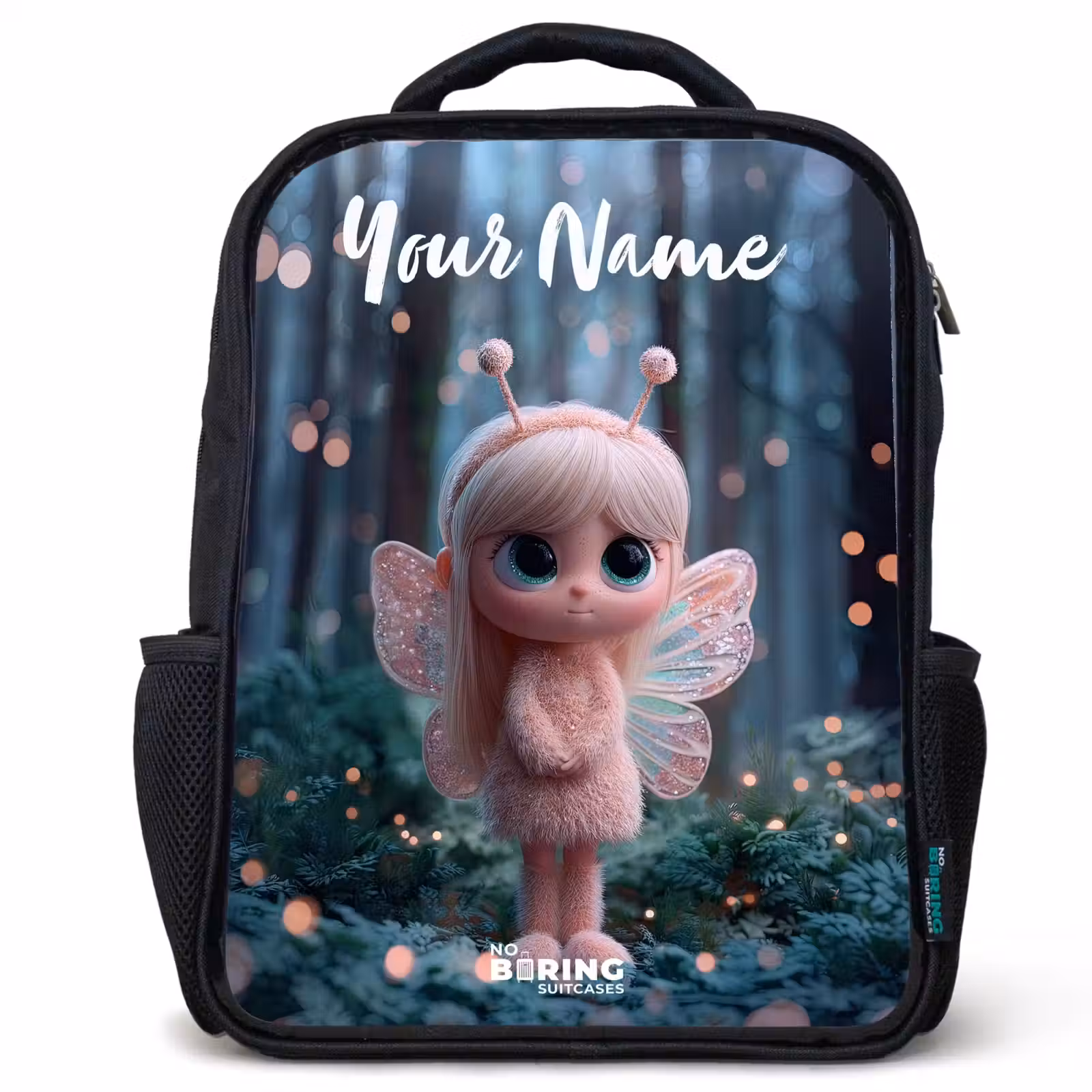 Kids backpack with name - Black - Fairy - Forest - Glitters — 1