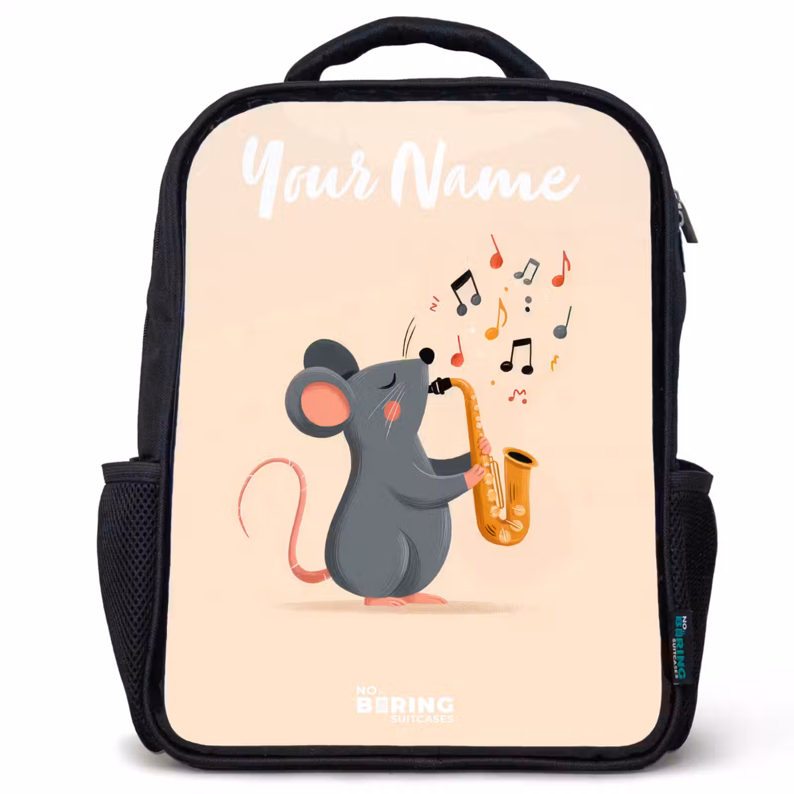 Kids backpack with name - Black - Mouse - Saxophone - Music — 1