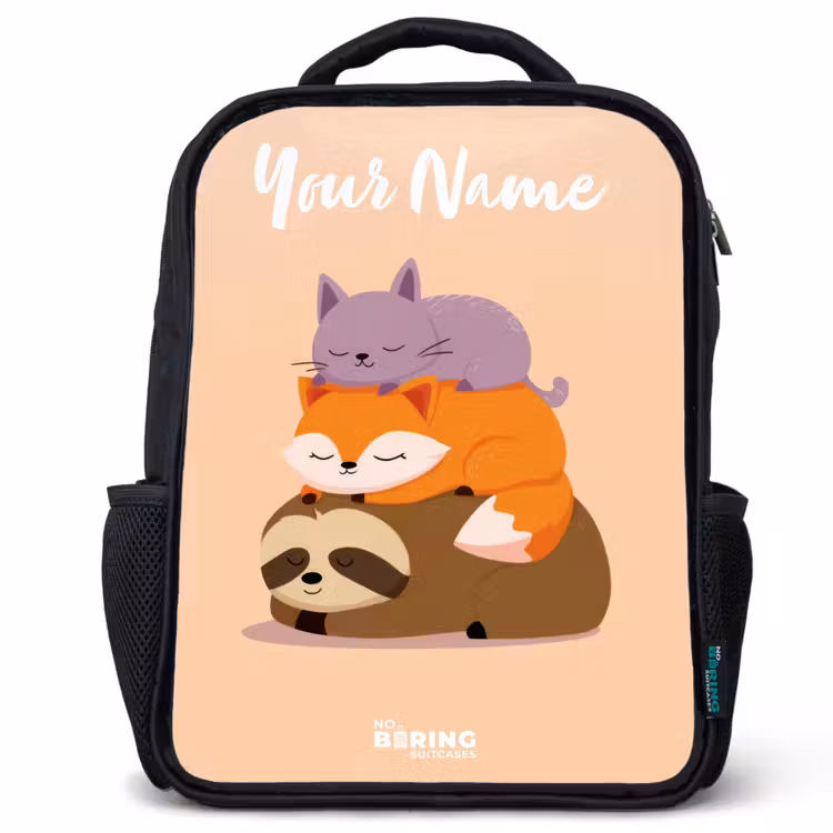 Kids backpack with name - Black - Animals - Sleep - Together — 1