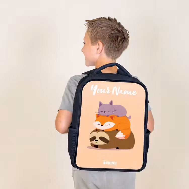 Kids backpack with name - Black - Animals - Sleep - Together — 2