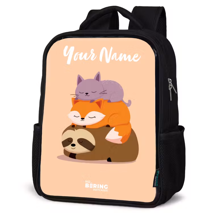 Kids backpack with name - Black - Animals - Sleep - Together — 6