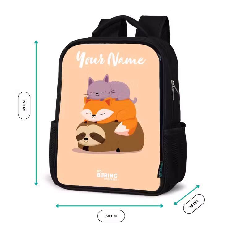 Kids backpack with name - Black - Animals - Sleep - Together — 8