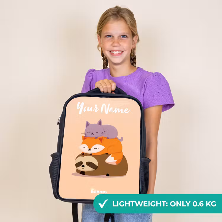 Kids backpack with name - Black - Animals - Sleep - Together — 9