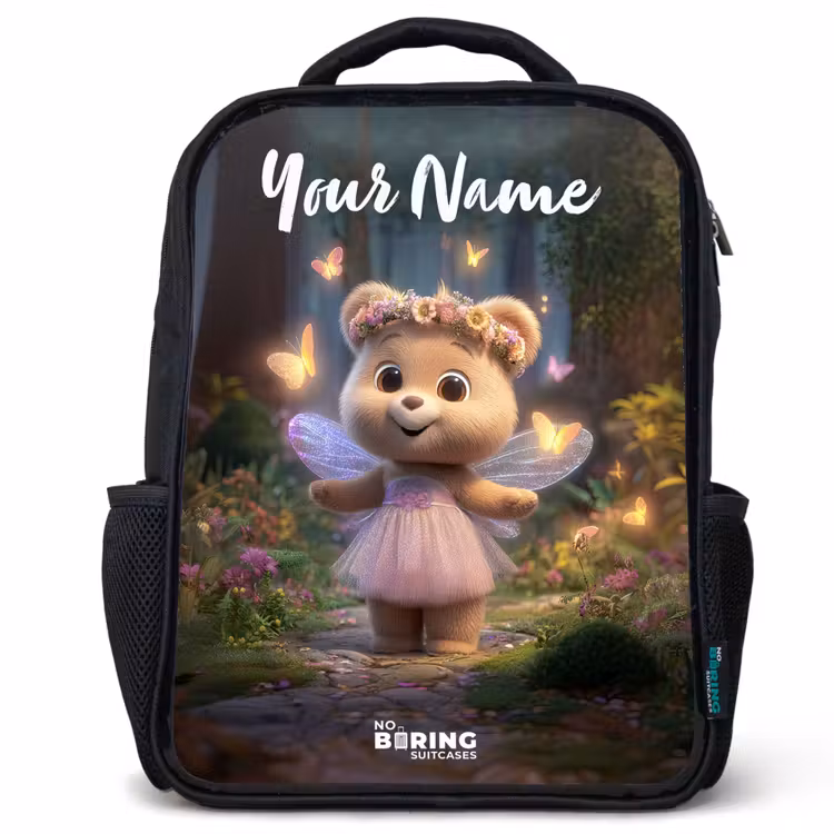 Kids backpack with name - Black - Bear - Butterflies - Forest - Fairy — 1