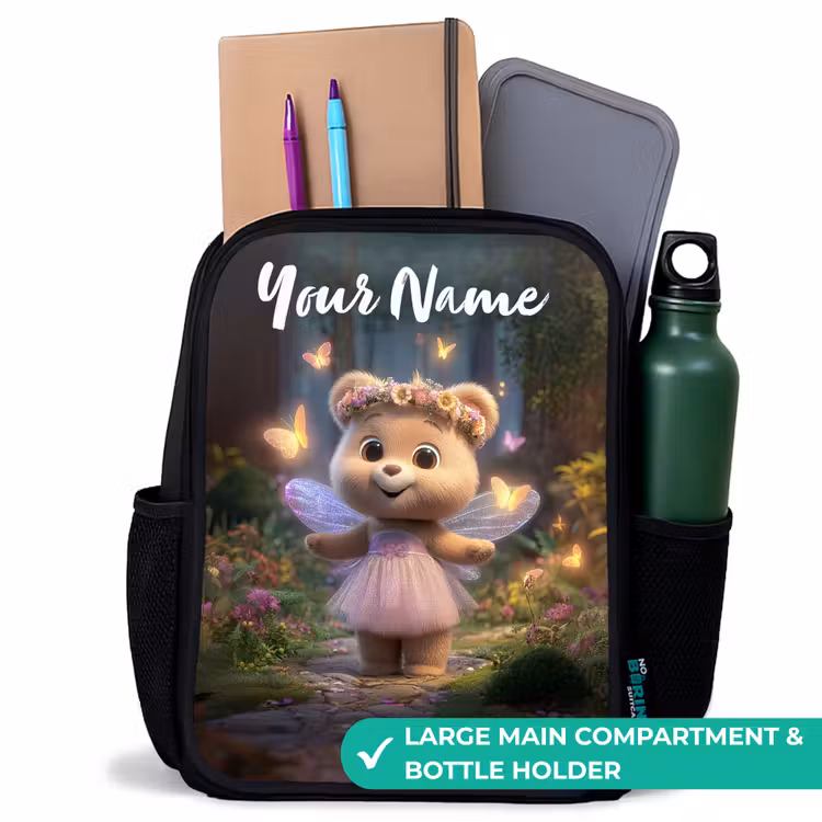 Kids backpack with name - Black - Bear - Butterflies - Forest - Fairy — 10