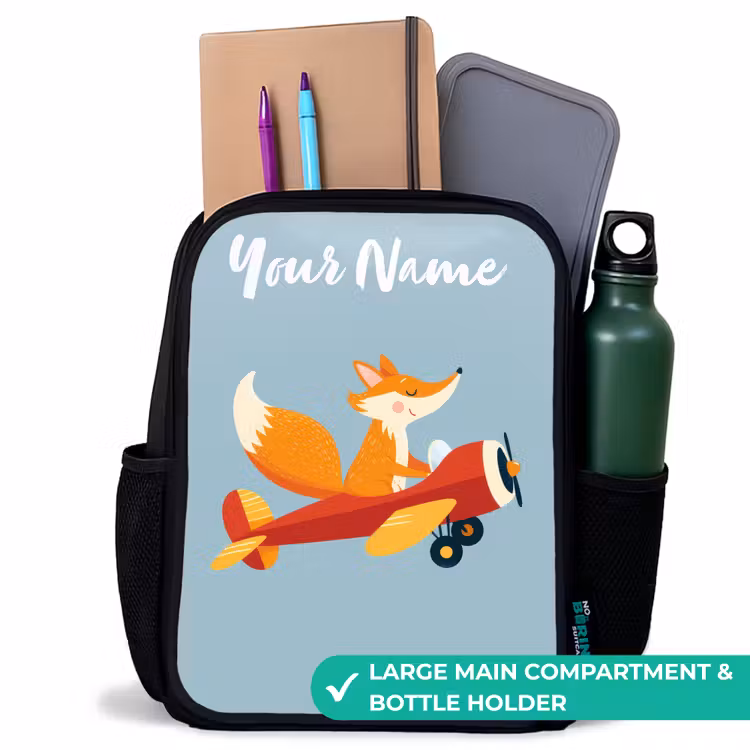 Kids backpack with name - Black - Fox - Airplane - Flies — 10