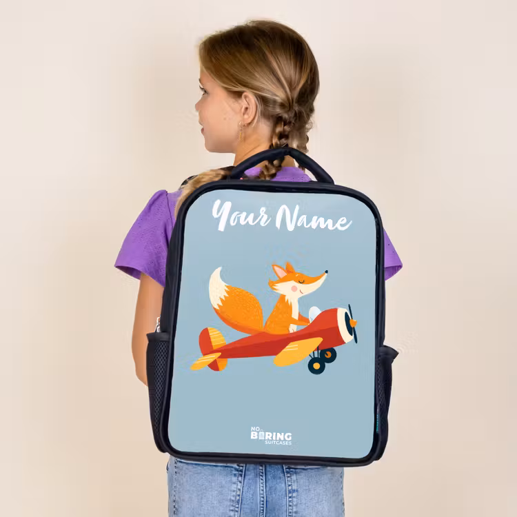 Kids backpack with name - Black - Fox - Airplane - Flies — 4