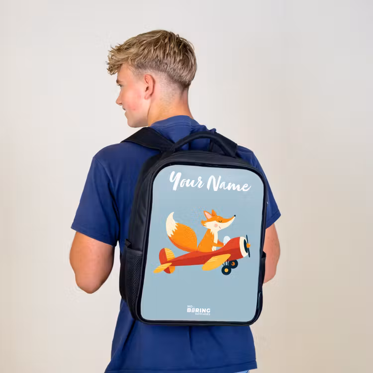 Kids backpack with name - Black - Fox - Airplane - Flies — 5