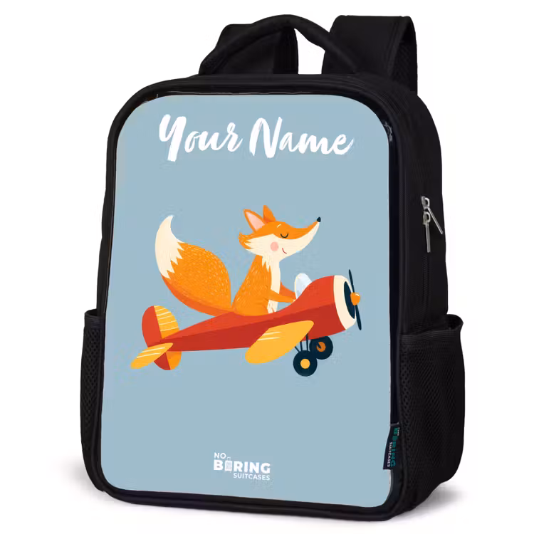 Kids backpack with name - Black - Fox - Airplane - Flies — 6