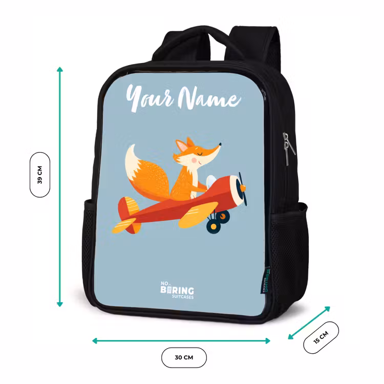 Kids backpack with name - Black - Fox - Airplane - Flies — 8