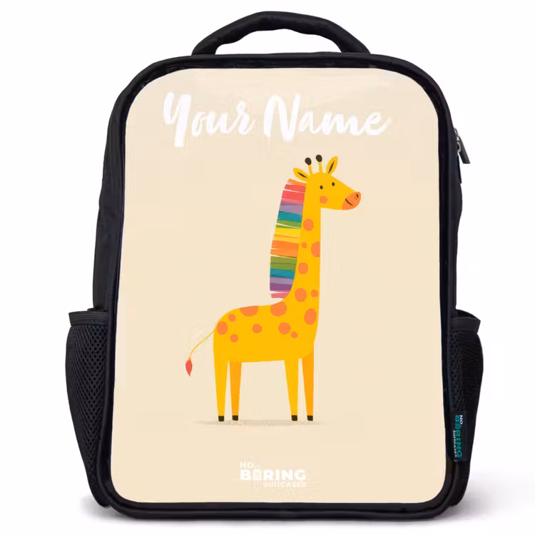 Kids backpack with name - Black - Giraffe - Animal - Colorful — 1
