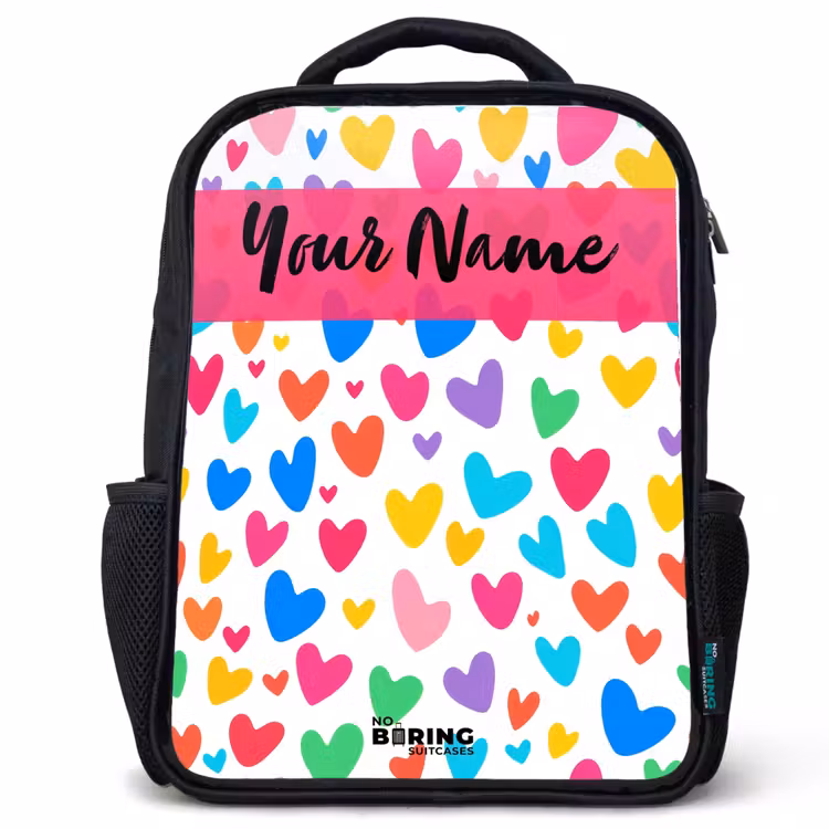 Kids backpack with name - Black - Hearts - Colorful - Pattern — 1
