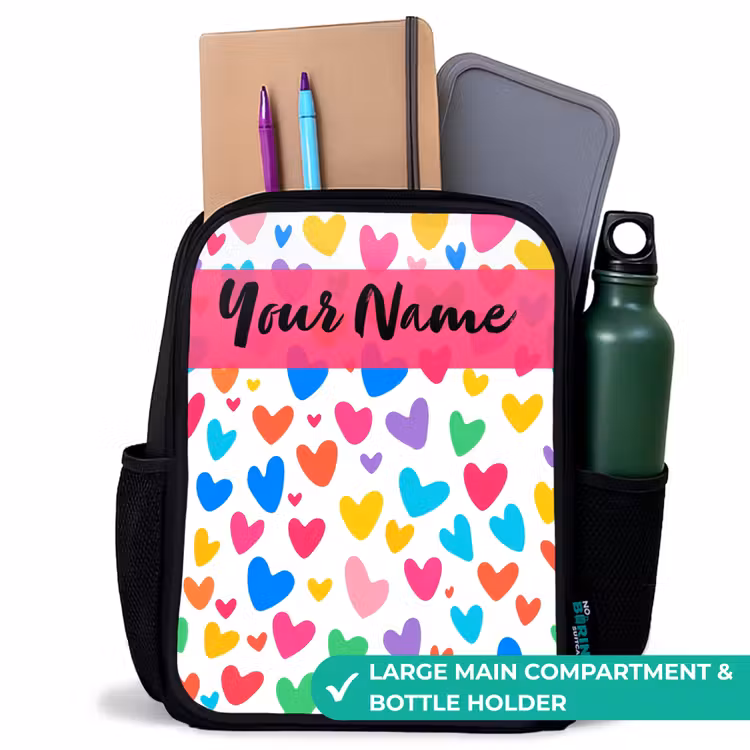 Kids backpack with name - Black - Hearts - Colorful - Pattern — 10