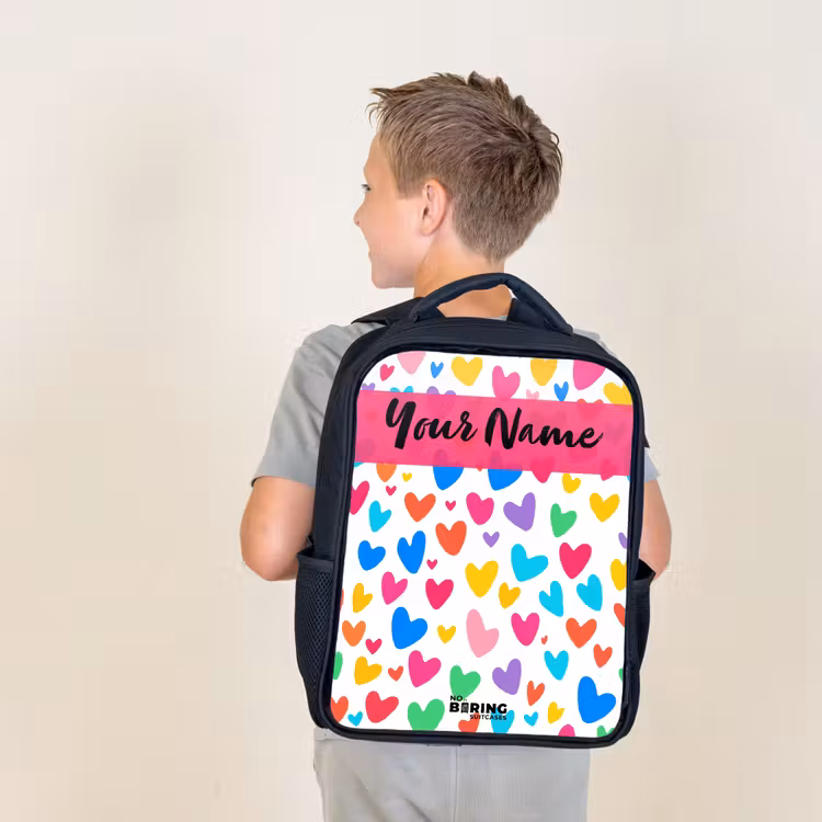 Kids backpack with name - Black - Hearts - Colorful - Pattern — 2