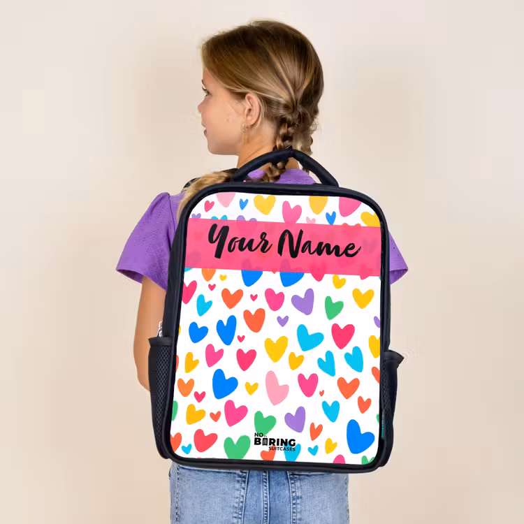 Kids backpack with name - Black - Hearts - Colorful - Pattern — 4