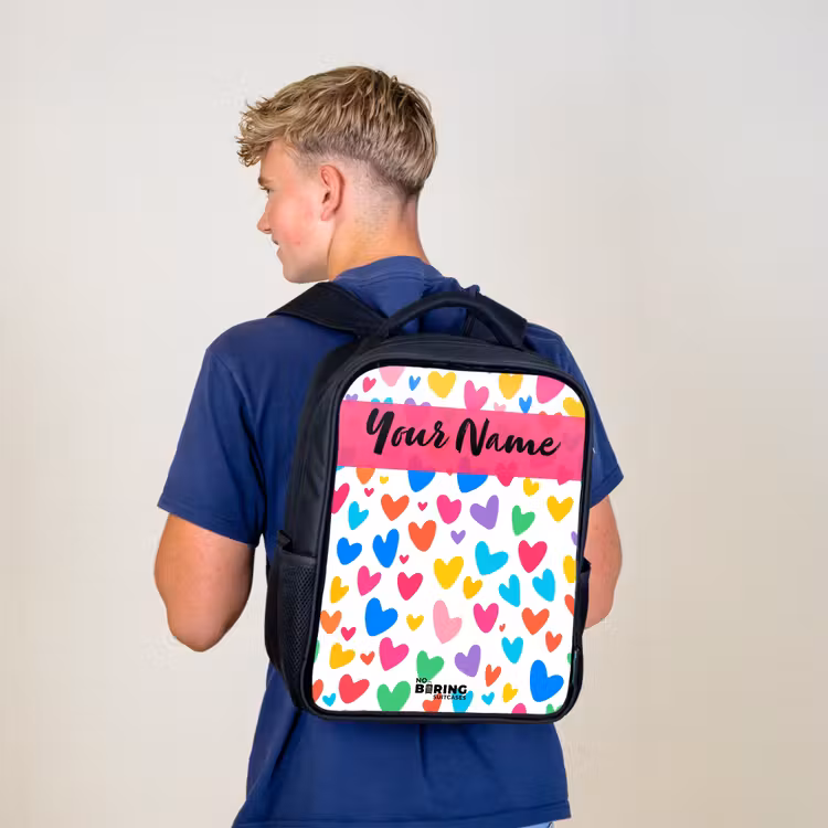 Kids backpack with name - Black - Hearts - Colorful - Pattern — 5