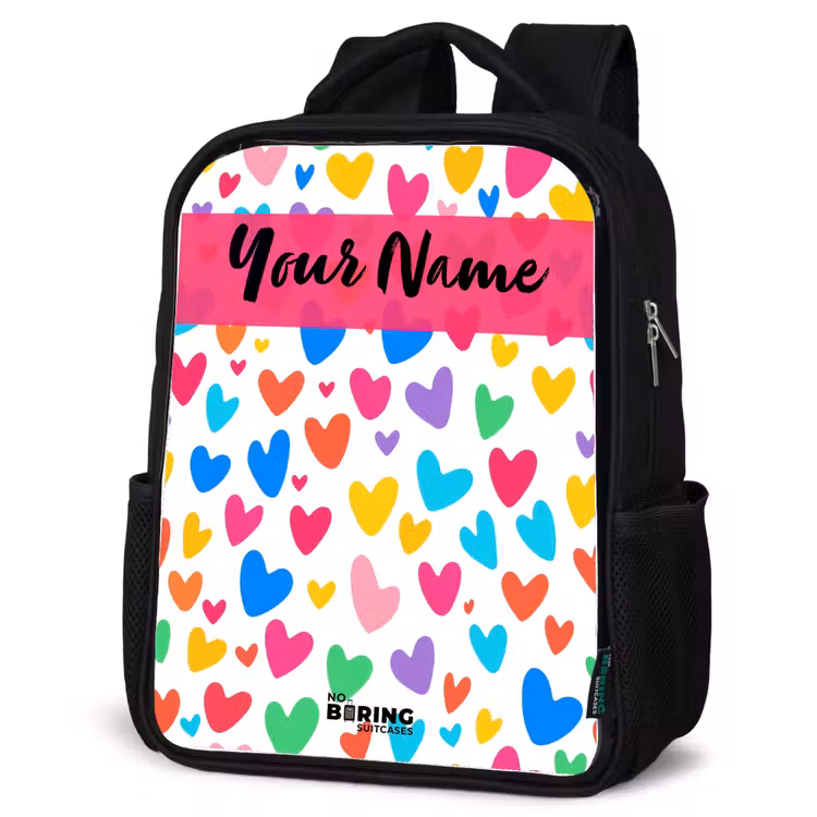 Kids backpack with name - Black - Hearts - Colorful - Pattern — 6