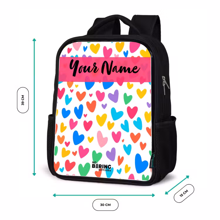 Kids backpack with name - Black - Hearts - Colorful - Pattern — 8