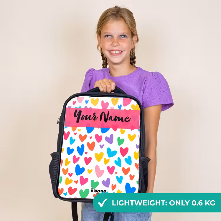Kids backpack with name - Black - Hearts - Colorful - Pattern — 9