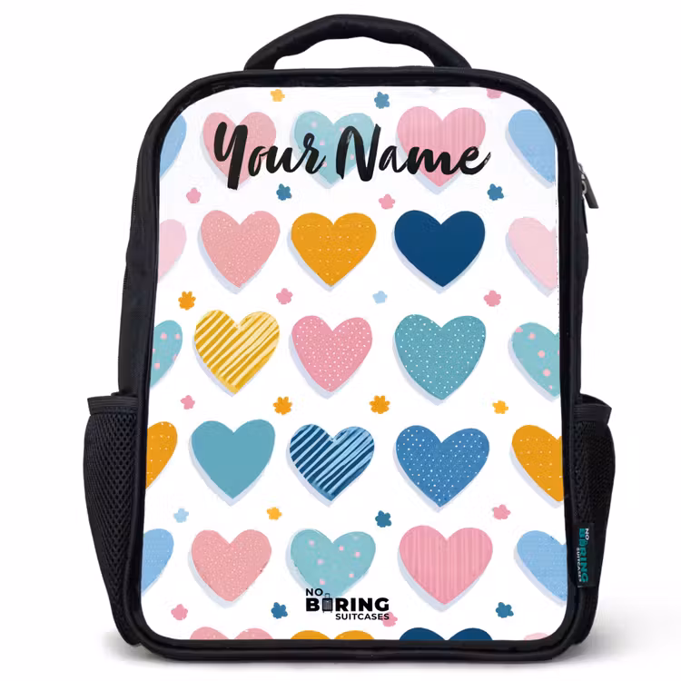 Kids backpack with name - Black - Hearts - Pastel - Pattern — 1
