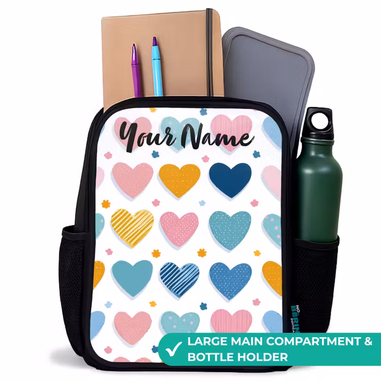 Kids backpack with name - Black - Hearts - Pastel - Pattern — 10