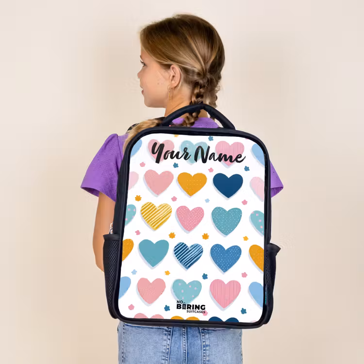 Kids backpack with name - Black - Hearts - Pastel - Pattern — 4