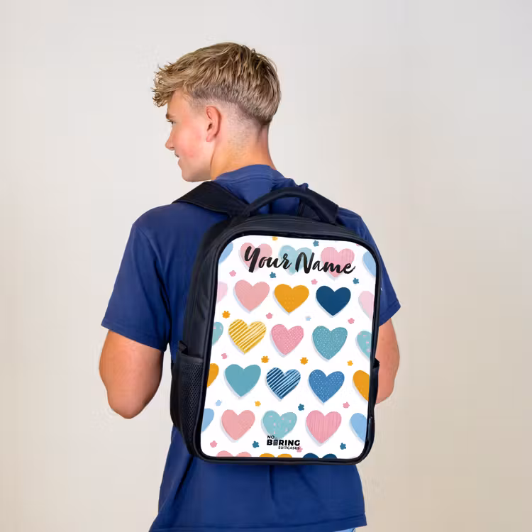 Kids backpack with name - Black - Hearts - Pastel - Pattern — 5