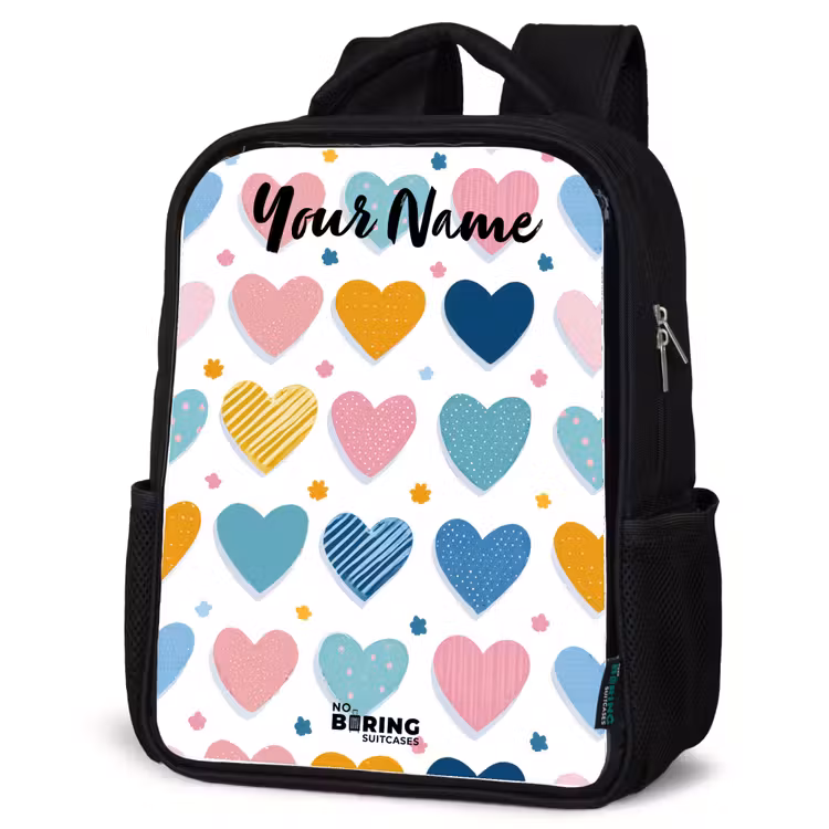 Kids backpack with name - Black - Hearts - Pastel - Pattern — 6