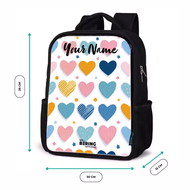 Kids backpack with name - Black - Hearts - Pastel - Pattern — 8