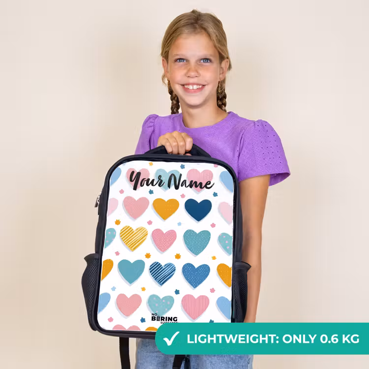 Kids backpack with name - Black - Hearts - Pastel - Pattern — 9