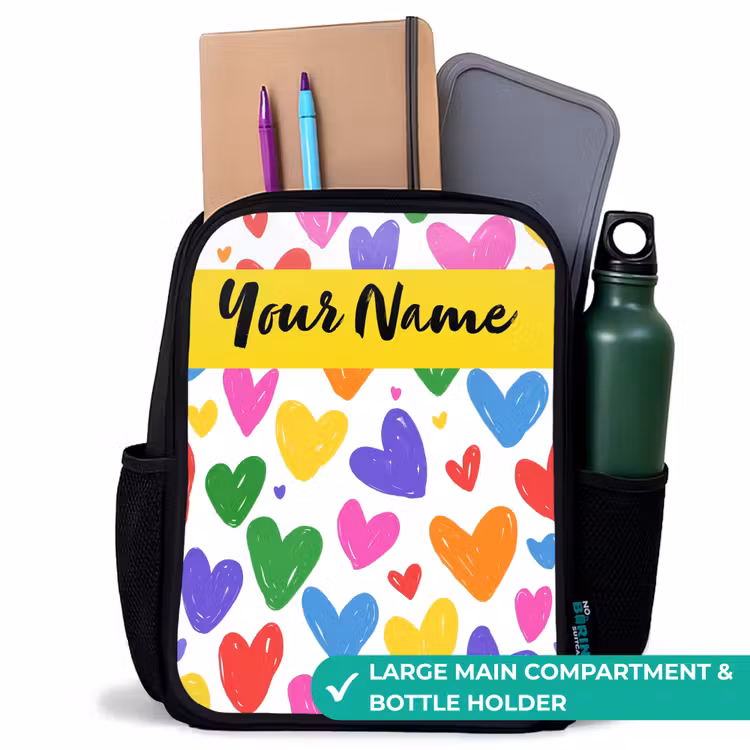 Kids backpack with name - Black - Hearts - Pattern - Colorful — 10