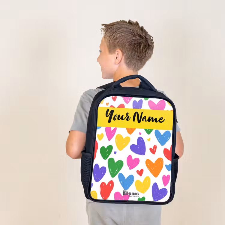 Kids backpack with name - Black - Hearts - Pattern - Colorful — 2