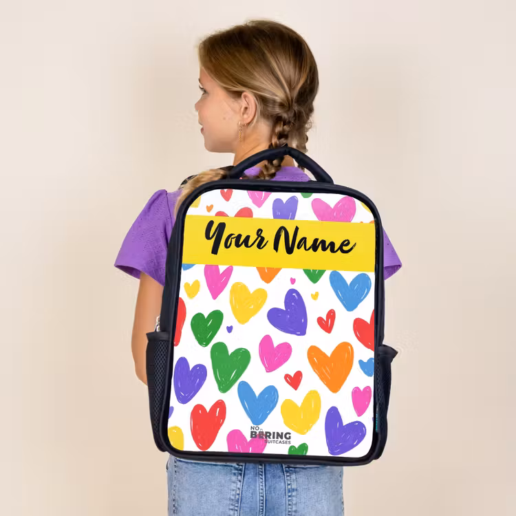 Kids backpack with name - Black - Hearts - Pattern - Colorful — 4