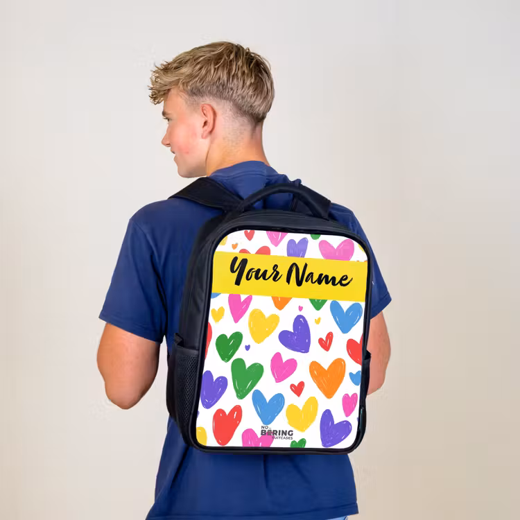 Kids backpack with name - Black - Hearts - Pattern - Colorful — 5