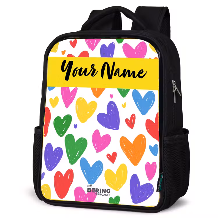 Kids backpack with name - Black - Hearts - Pattern - Colorful — 6