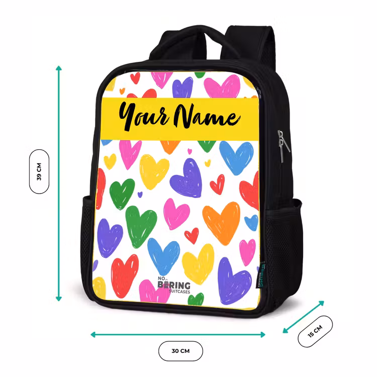 Kids backpack with name - Black - Hearts - Pattern - Colorful — 8