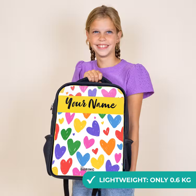 Kids backpack with name - Black - Hearts - Pattern - Colorful — 9